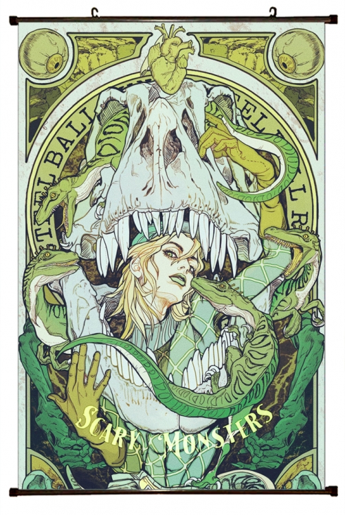 JoJos Bizarre Adventure Anime black Plastic rod Cloth painting Wall Scroll 60X90CM J1139