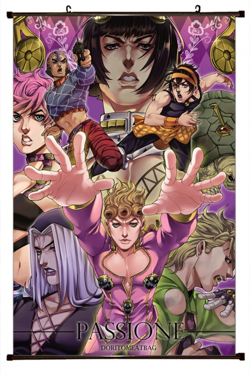 JoJos Bizarre Adventure Anime black Plastic rod Cloth painting Wall Scroll 60X90CM J116