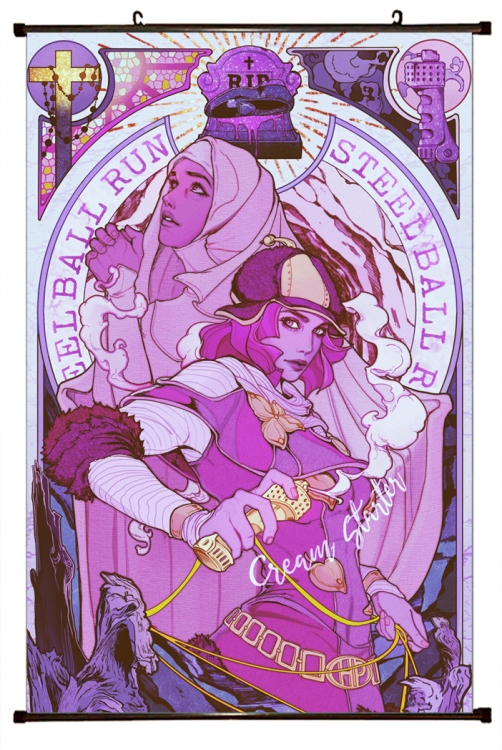 JoJos Bizarre Adventure Anime black Plastic rod Cloth painting Wall Scroll 60X90CM J1141