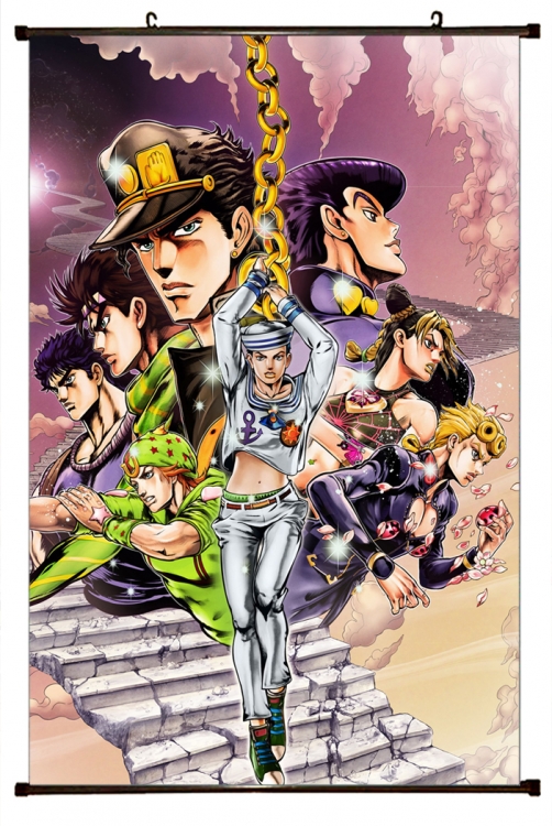 JoJos Bizarre Adventure Anime black Plastic rod Cloth painting Wall Scroll 60X90CM J142