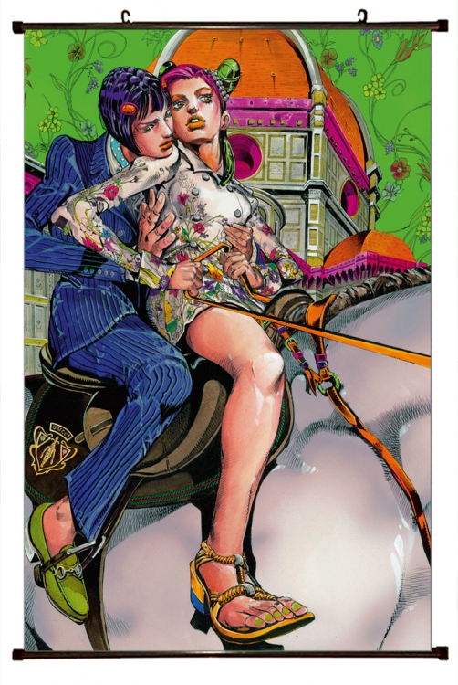 JoJos Bizarre Adventure Anime black Plastic rod Cloth painting Wall Scroll 60X90CM J1136