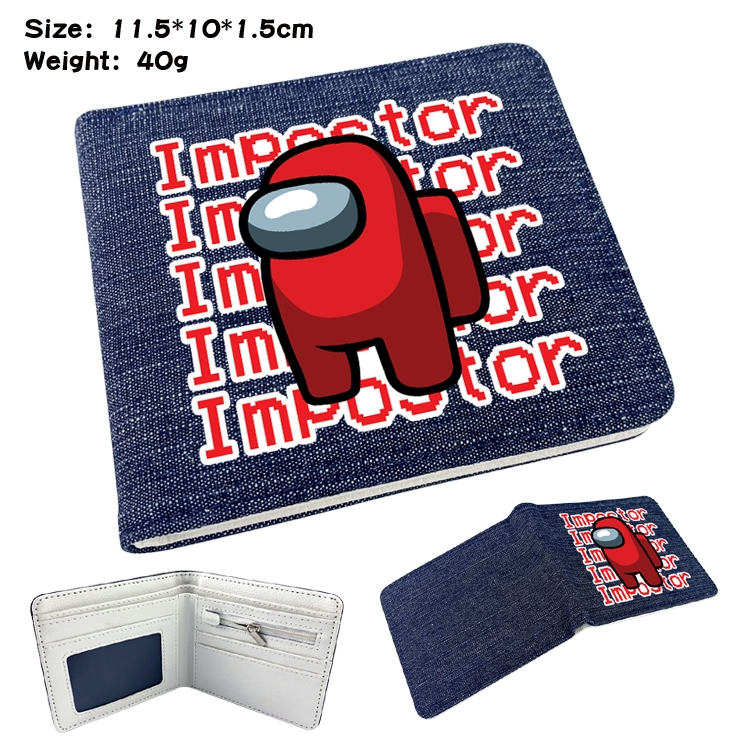 Among Us Anime Printed denim color picture bi-fold wallet 11.5X10X1.5CM 40G