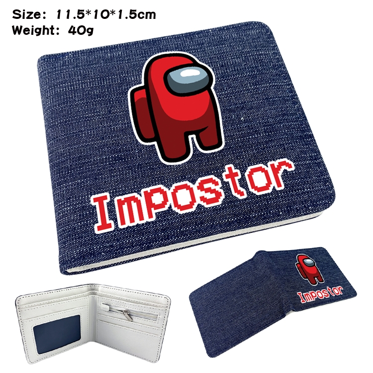 Among Us Anime Printed denim color picture bi-fold wallet 11.5X10X1.5CM 40G