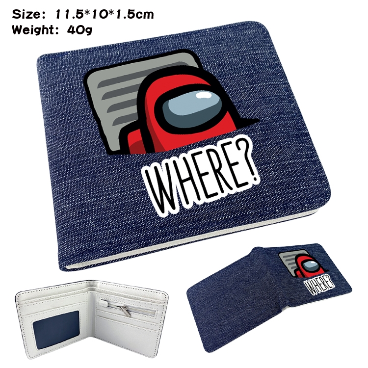 Among Us Anime Printed denim color picture bi-fold wallet 11.5X10X1.5CM 40G