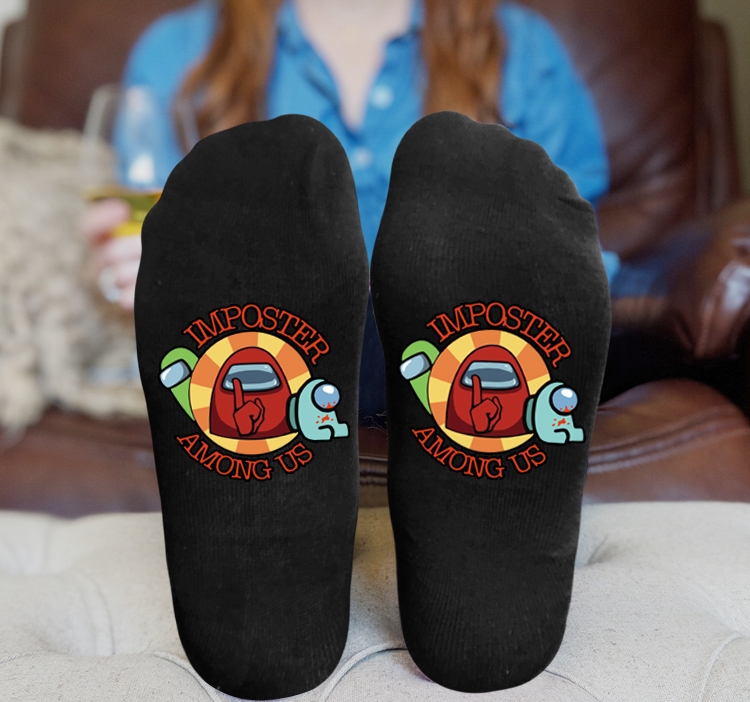 Among Us-6A  Black printed Mid tube socks stockings tube high 15CM 25G