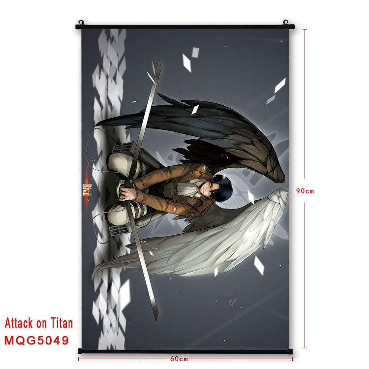 Shingeki no Kyojin Anime black Plastic rod Cloth painting Wall Scroll 60X90CM MQG-5049