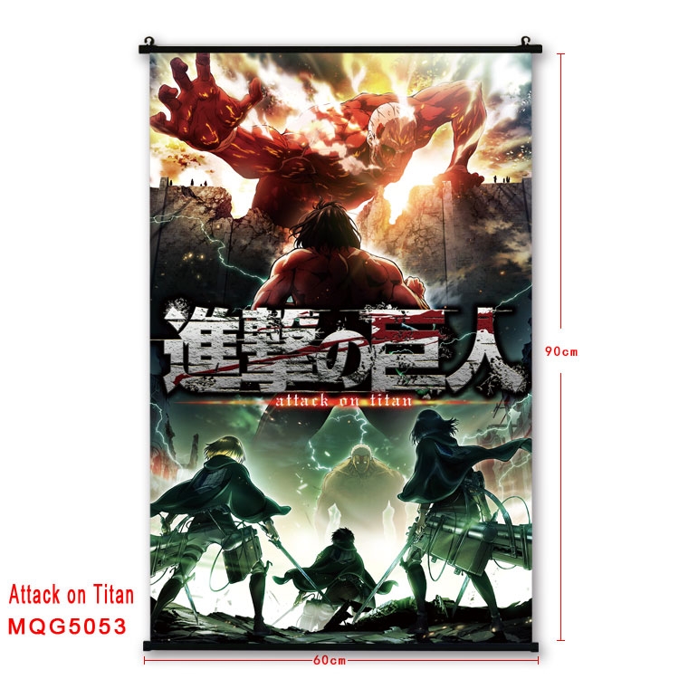 Shingeki no Kyojin Anime black Plastic rod Cloth painting Wall Scroll 60X90CM MQG-5053