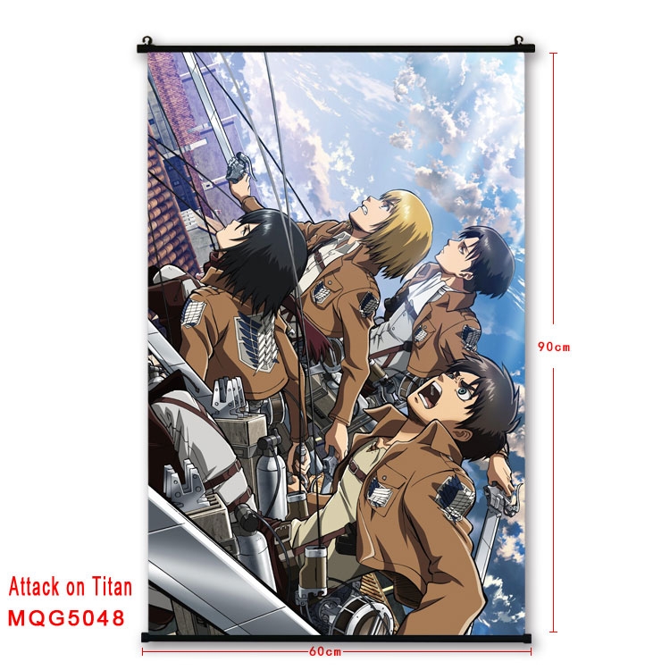 Shingeki no Kyojin Anime black Plastic rod Cloth painting Wall Scroll 60X90CM MQG-5048