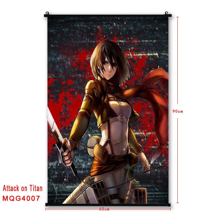 Shingeki no Kyojin Anime black Plastic rod Cloth painting Wall Scroll 60X90CM MQG4007