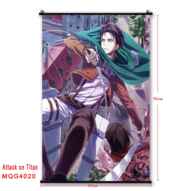 Shingeki no Kyojin Anime black Plastic rod Cloth painting Wall Scroll 60X90CM MQG4020