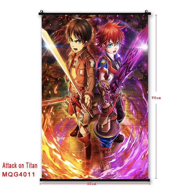 Shingeki no Kyojin Anime black Plastic rod Cloth painting Wall Scroll 60X90CM MQG4011