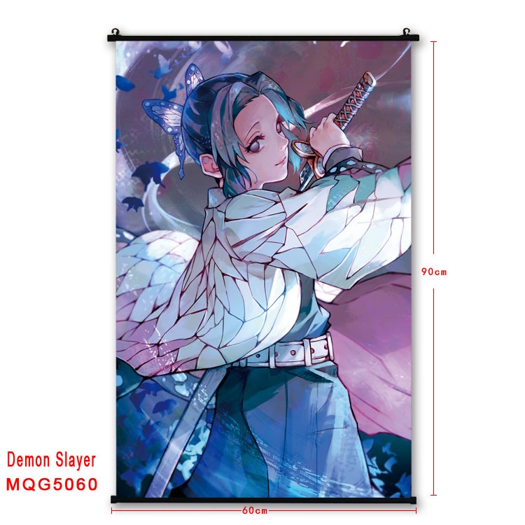 Demon Slayer Kimets  Anime black Plastic rod Cloth painting Wall Scroll 60X90CM MQG5060