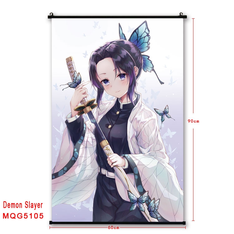 Demon Slayer Kimets  Anime black Plastic rod Cloth painting Wall Scroll 60X90CM MQG5105