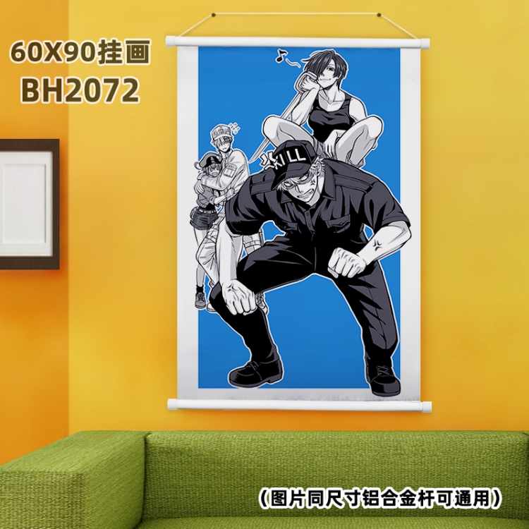 Working cell White Plastic rod Cloth painting Wall Scroll 60X90CM BH2072