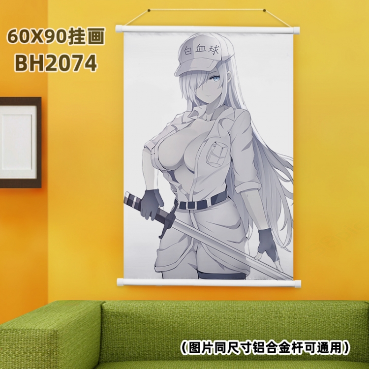 Working cell White Plastic rod Cloth painting Wall Scroll 60X90CM BH2074