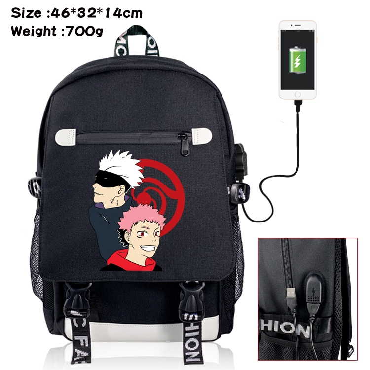Jujutsu Kaisen Anime Big flip data cable canvas backpack student school bag 15