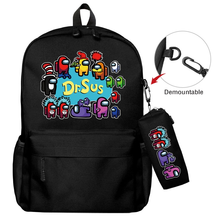 AMONG-US Cartoon student school bag backpack Pencil Bag combination