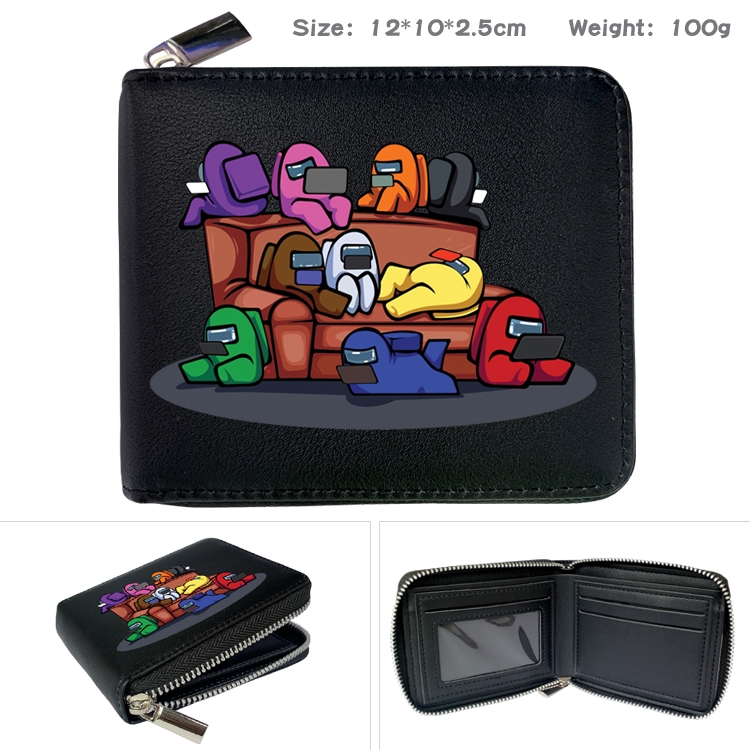 Among us Zipper UV printed bi-fold leather wallet