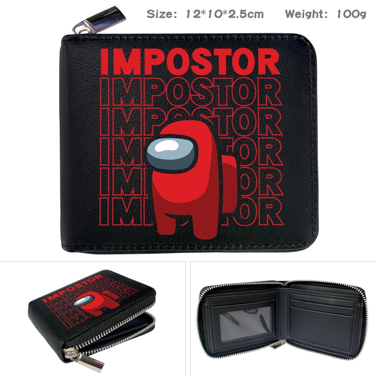 Among us Zipper UV printed bi-fold leather wallet