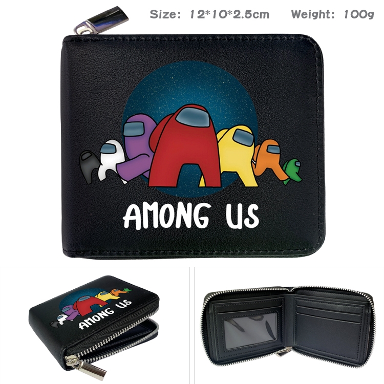 Among us Zipper UV printed bi-fold leather wallet