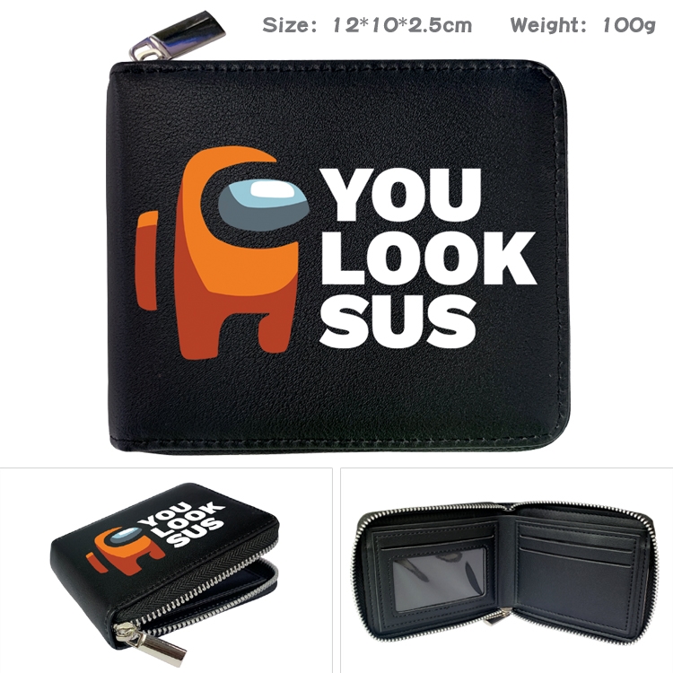 Among us Zipper UV printed bi-fold leather wallet