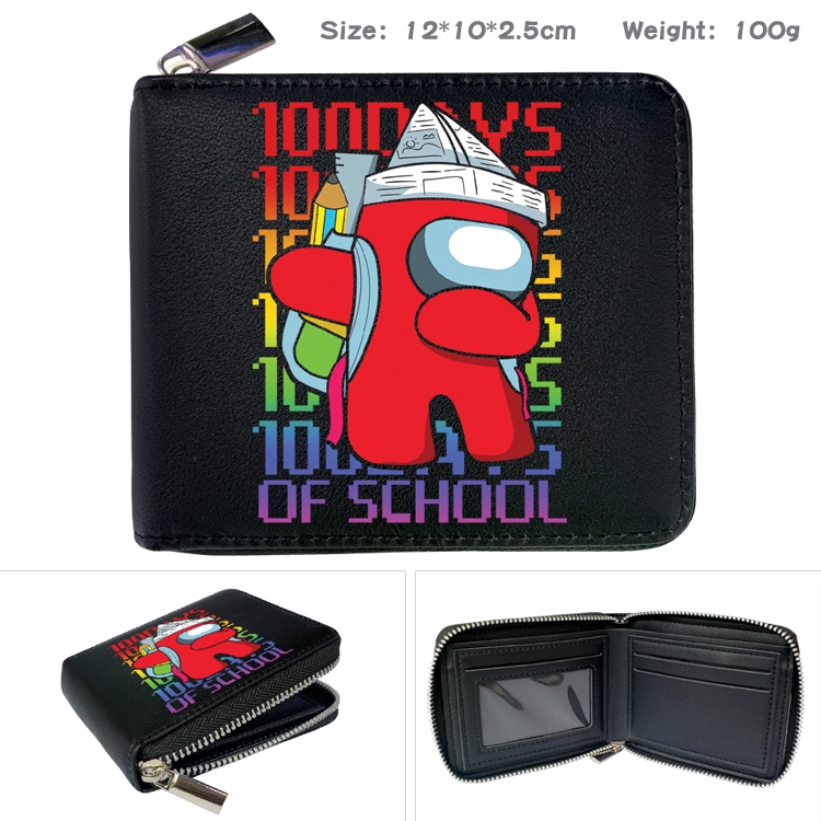 Among us Zipper UV printed bi-fold leather wallet