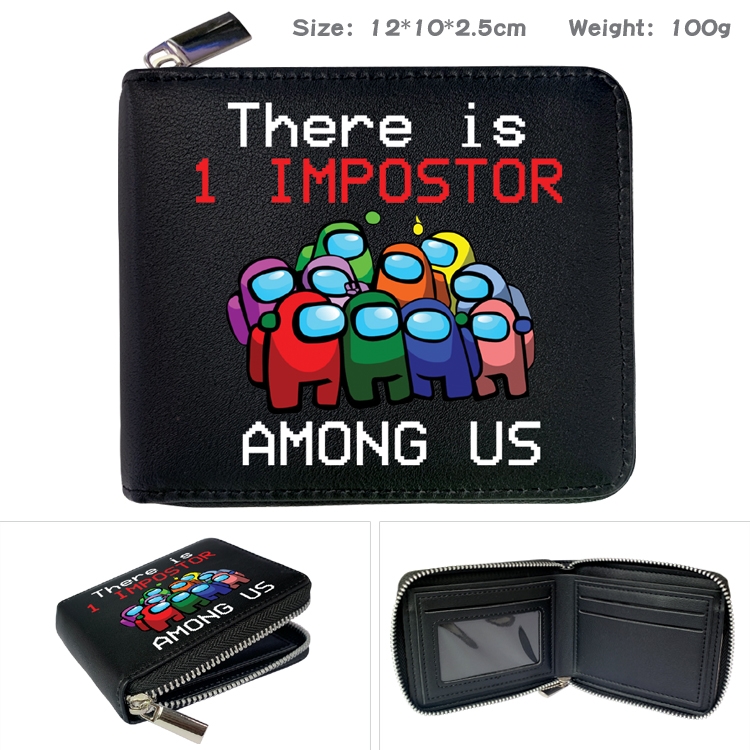Among us Zipper UV printed bi-fold leather wallet