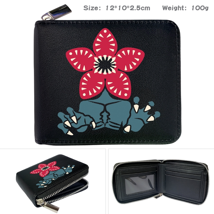 Stranger Things  Zipper UV printed bi-fold leather wallet 12x10x2.5cm 100g