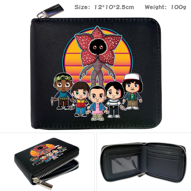 Stranger Things  Zipper UV printed bi-fold leather wallet 12x10x2.5cm 100g