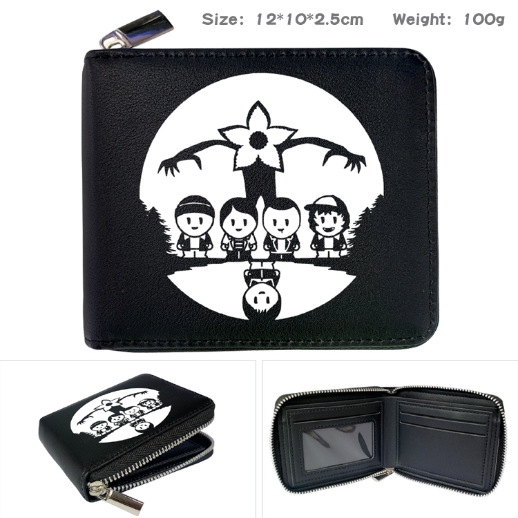 Stranger Things  Zipper UV printed bi-fold leather wallet 12x10x2.5cm 100g