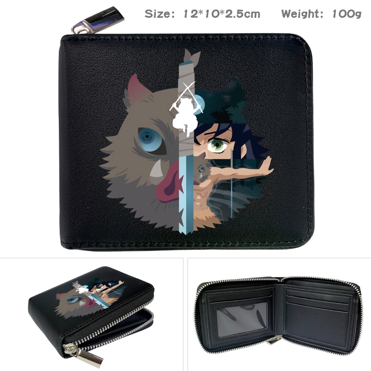 Demon Slayer Kimets Zipper UV printed bi-fold leather wallet 12x10x2.5cm 100g