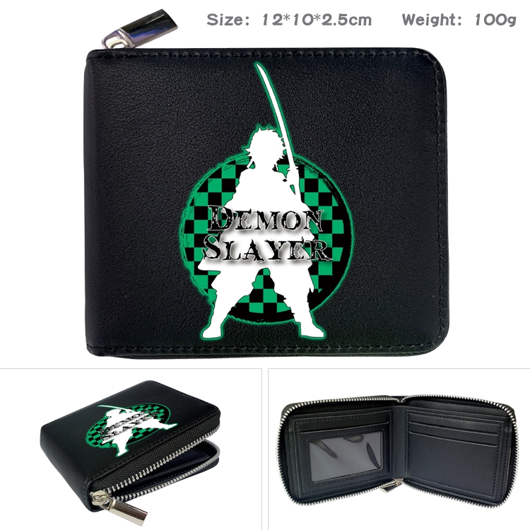 Demon Slayer Kimets Zipper UV printed bi-fold leather wallet 12x10x2.5cm 100g