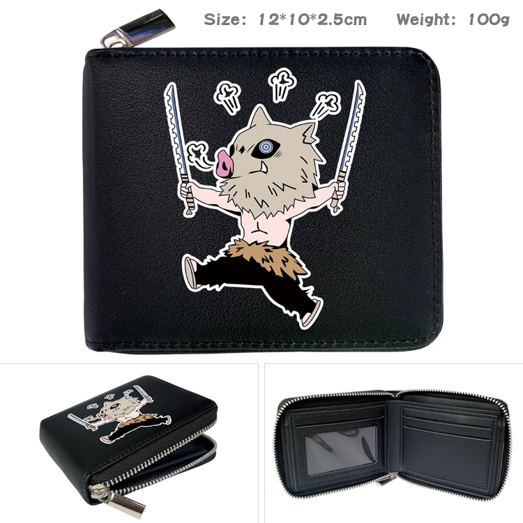 Demon Slayer Kimets Zipper UV printed bi-fold leather wallet 12x10x2.5cm 100g