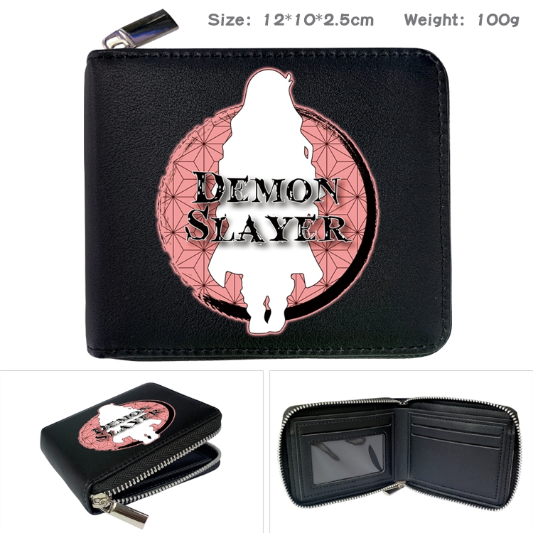 Demon Slayer Kimets Zipper UV printed bi-fold leather wallet 12x10x2.5cm 100g