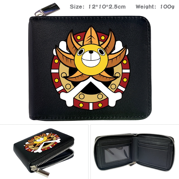 One Piece Zipper UV printed bi-fold leather wallet 12x10x2.5cm 100g