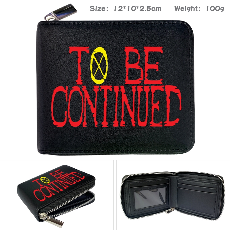 One Piece Zipper UV printed bi-fold leather wallet 12x10x2.5cm 100g