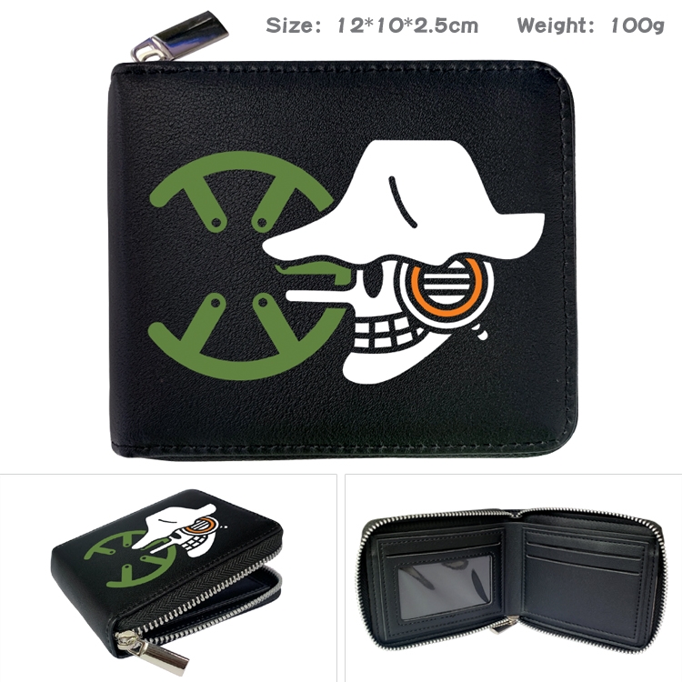 One Piece Zipper UV printed bi-fold leather wallet 12x10x2.5cm 100g