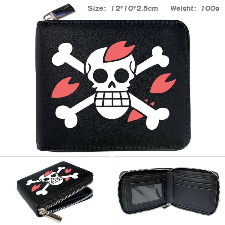 One Piece Zipper UV printed bi-fold leather wallet 12x10x2.5cm 100g