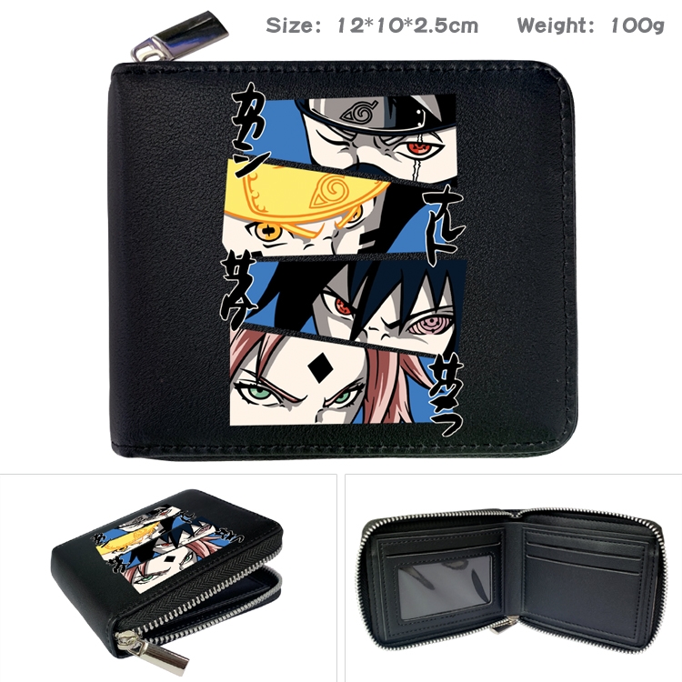 Naruto Anime Zipper UV printed bi-fold leather wallet 12x10x2.5cm 100g