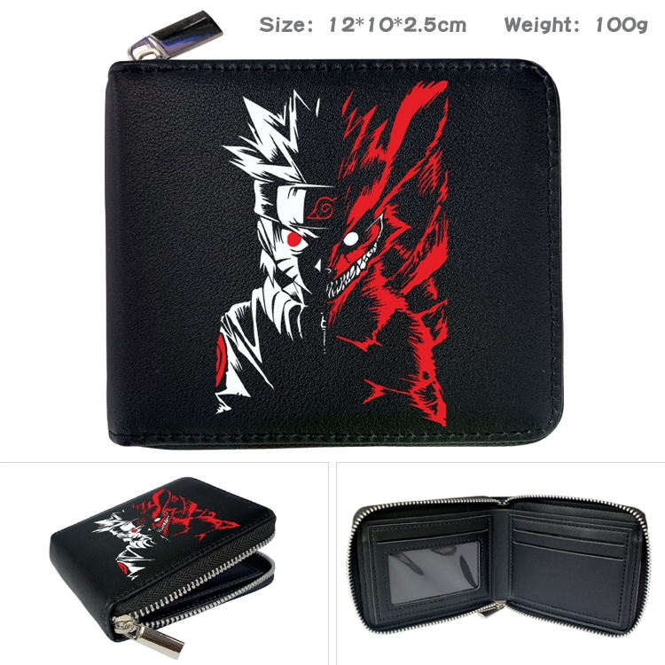 Naruto Anime Zipper UV printed bi-fold leather wallet 12x10x2.5cm 100g