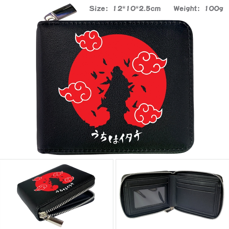 Naruto Anime Zipper UV printed bi-fold leather wallet 12x10x2.5cm 100g