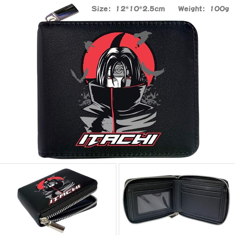 Naruto Anime Zipper UV printed bi-fold leather wallet 12x10x2.5cm 100g