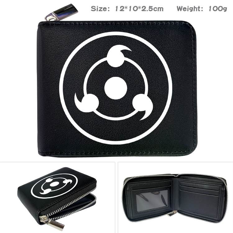 Naruto Anime Zipper UV printed bi-fold leather wallet 12x10x2.5cm 100g