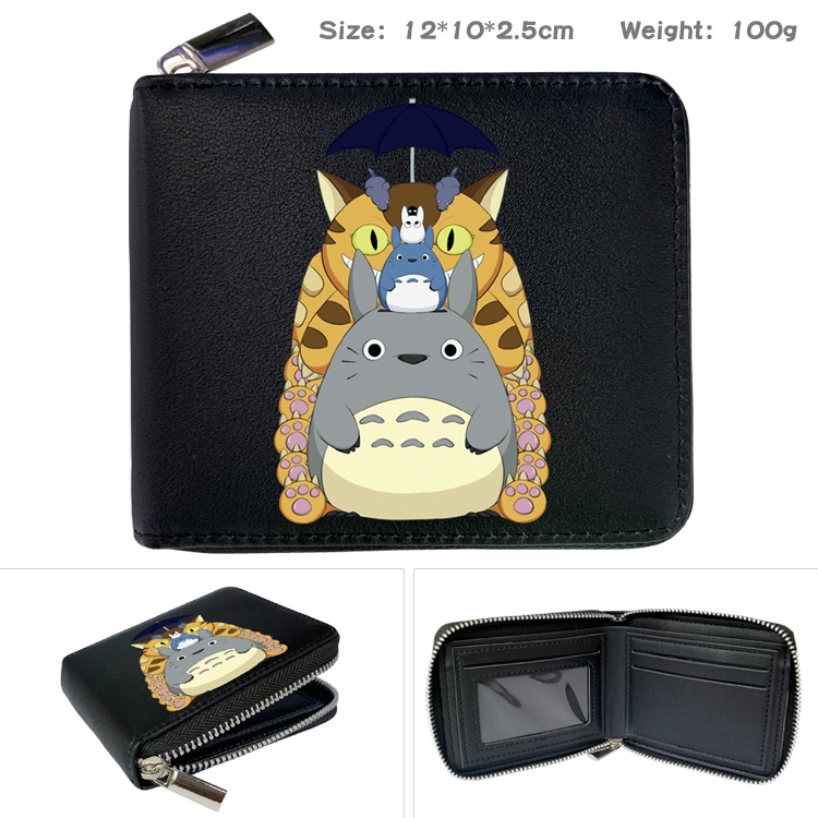 TOTORO Anime Zipper UV printed bi-fold leather wallet 12x10x2.5cm 100g