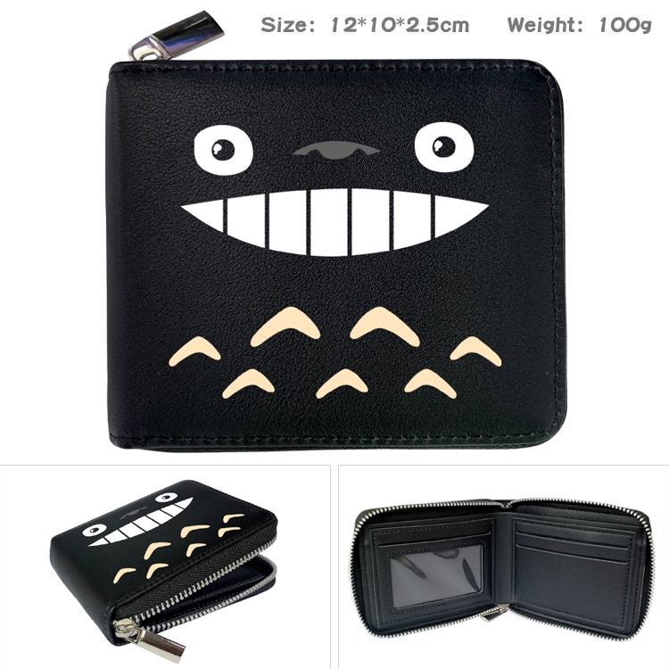 TOTORO Anime Zipper UV printed bi-fold leather wallet 12x10x2.5cm 100g