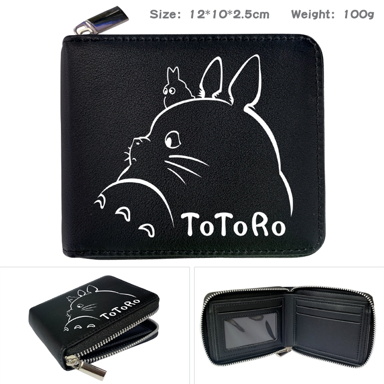 TOTORO Anime Zipper UV printed bi-fold leather wallet 12x10x2.5cm 100g