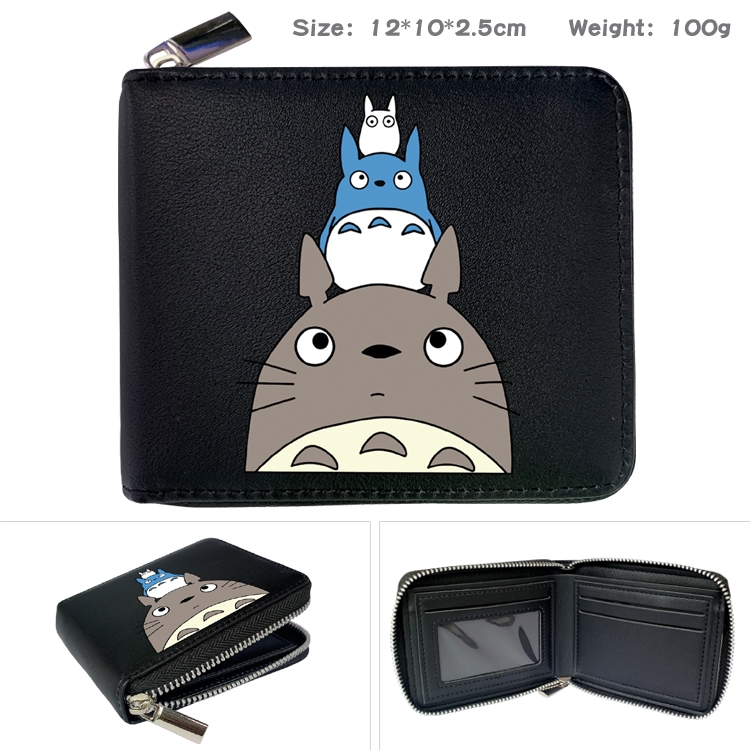 TOTORO Anime Zipper UV printed bi-fold leather wallet 12x10x2.5cm 100g