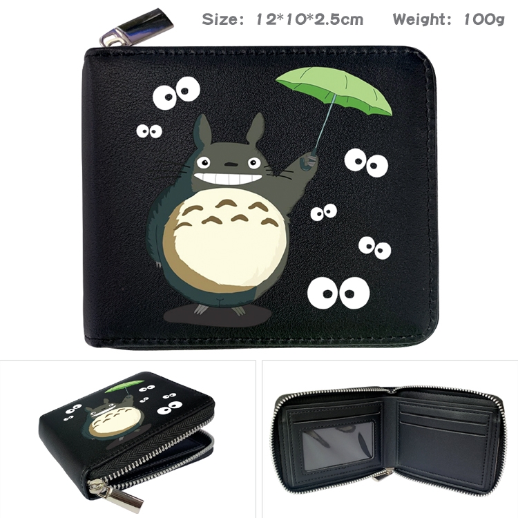 TOTORO Anime Zipper UV printed bi-fold leather wallet 12x10x2.5cm 100g