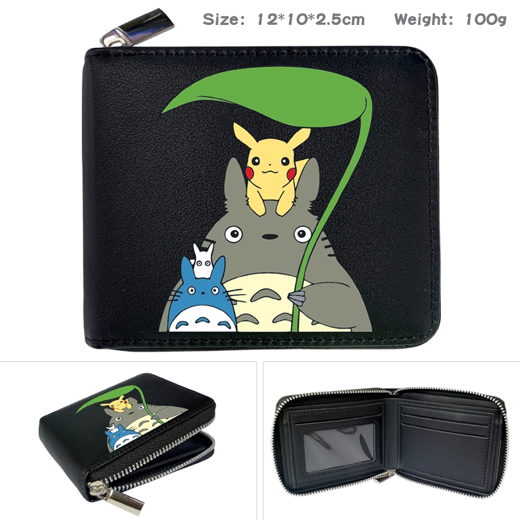 TOTORO Anime Zipper UV printed bi-fold leather wallet 12x10x2.5cm 100g