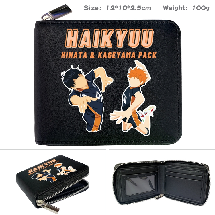  Haikyuu!! Anime Zipper UV printed bi-fold leather wallet 12x10x2.5cm 100g